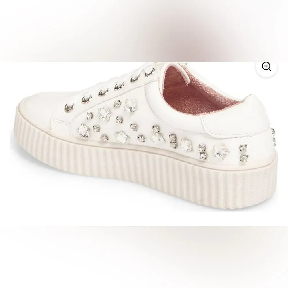 NIB Lauren Lorraine Girls White “Pam” White Rhinestone Lace Up Sneakers Size 5.5